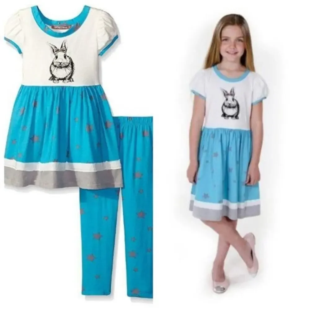 Jelly The Pug Girls Bunny Knit Dress Legging Set Outfit Short Sleeve Size 2T NWT